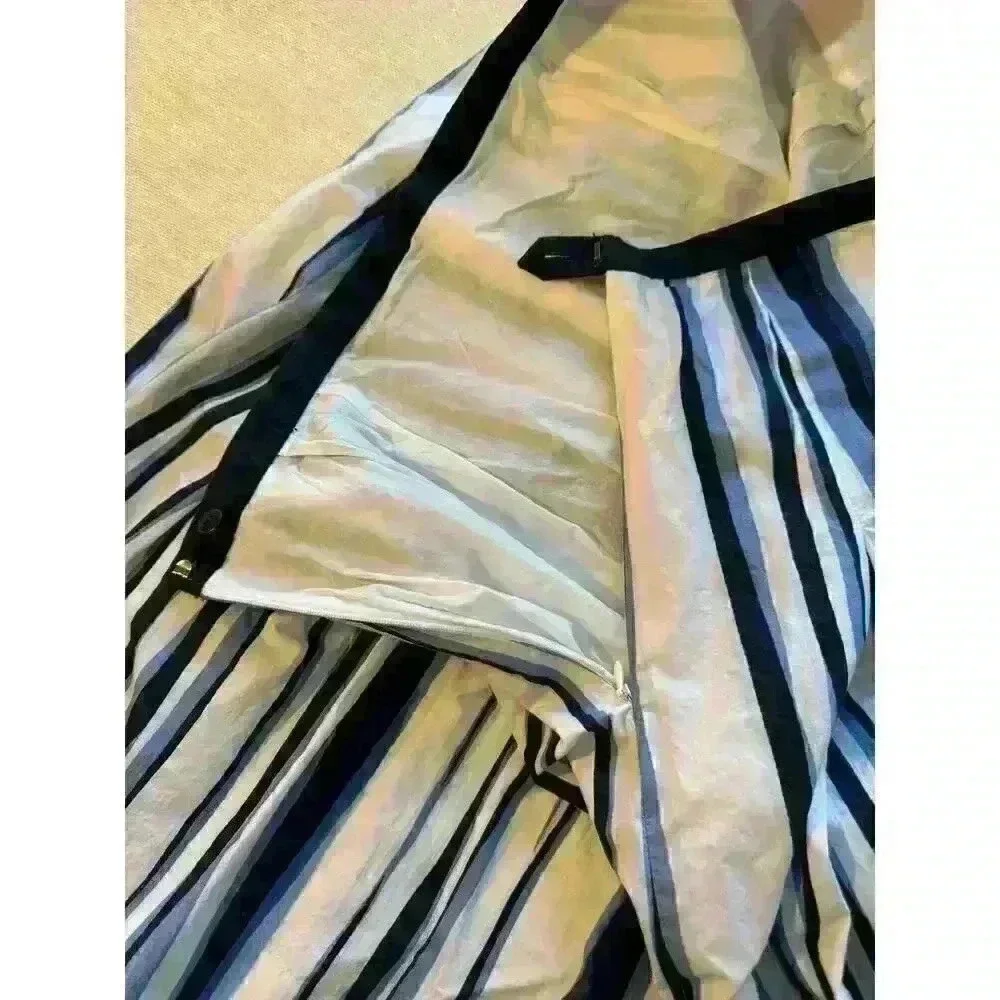 Vintage Talbots Skirt Blue White Striped size 10 Womens 100% Cotton skirt/liner